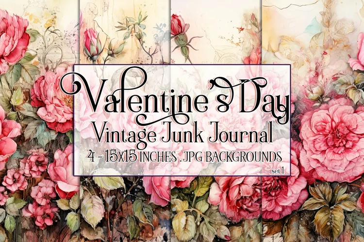 Valentine's Day, Vintage Floral Junk Journal Backgrounds, s1