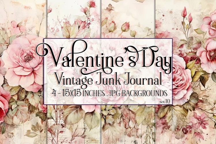 Valentine's Day, Vintage Floral Junk Journal Backgrounds, 10