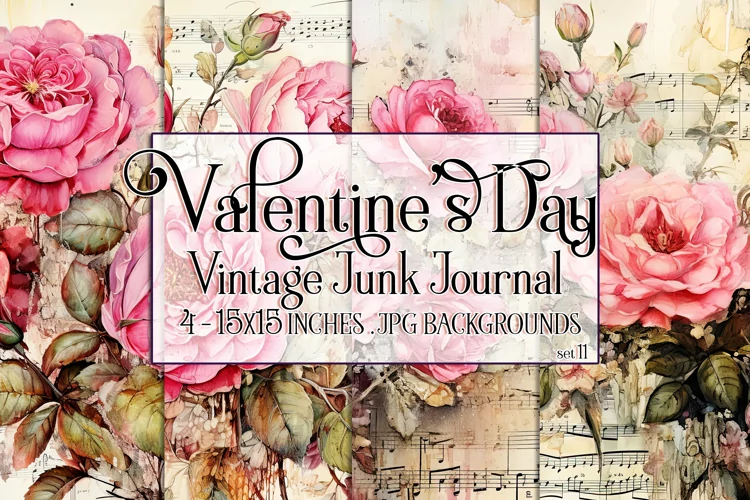 Valentine's Day, Vintage Floral Junk Journal Backgrounds, 11
