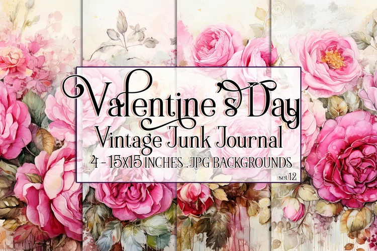 Valentine's Day, Vintage Floral Junk Journal Backgrounds, 12
