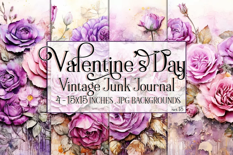 Valentine's Day, Vintage Floral Junk Journal Backgrounds, 13