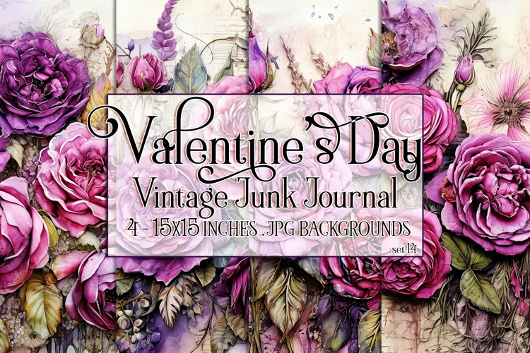 Valentine's Day, Vintage Floral Junk Journal Backgrounds, 14