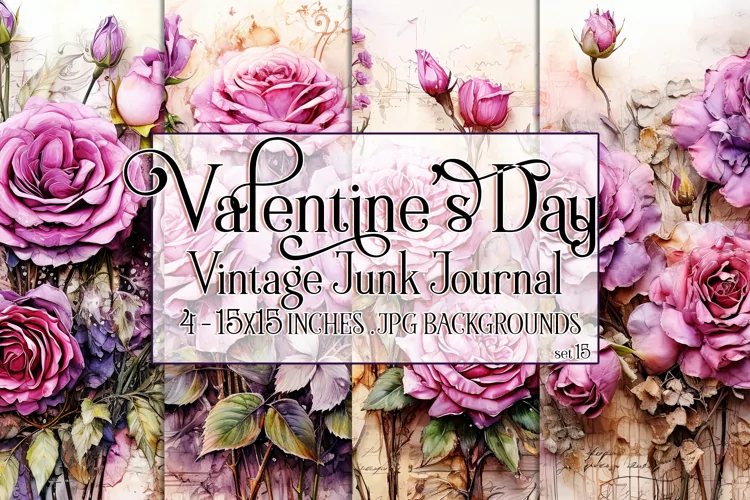 Valentine's Day, Vintage Floral Junk Journal Backgrounds, 15