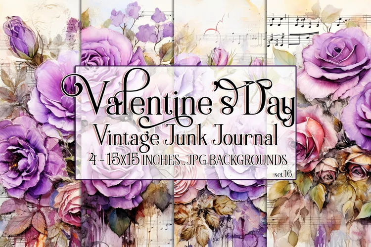 Valentine's Day, Vintage Floral Junk Journal Backgrounds, 16