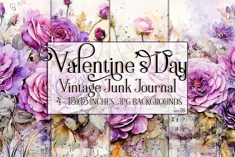 Valentine's Day, Vintage Floral Junk Journal Backgrounds, 18