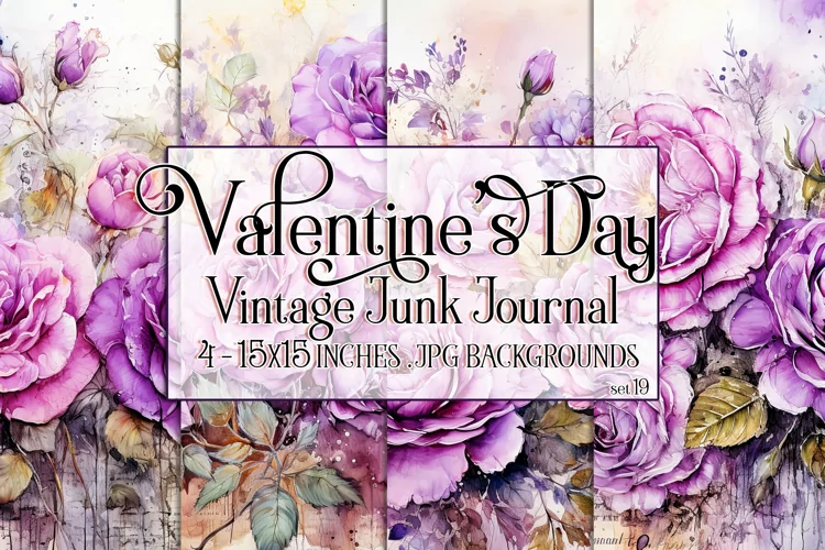 Valentine's Day, Vintage Floral Junk Journal Backgrounds, 19