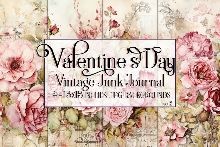 Valentine's Day, Vintage Floral Junk Journal Backgrounds, s2