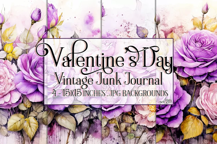 Valentine's Day, Vintage Floral Junk Journal Backgrounds, 20