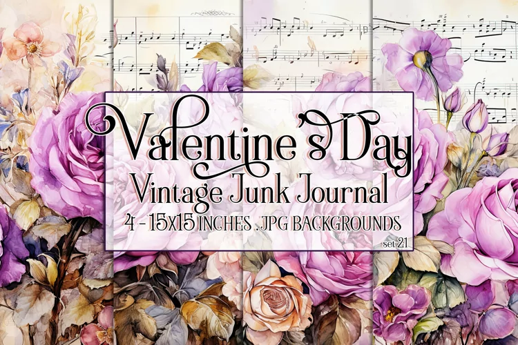 Valentine's Day, Vintage Floral Junk Journal Backgrounds, 21