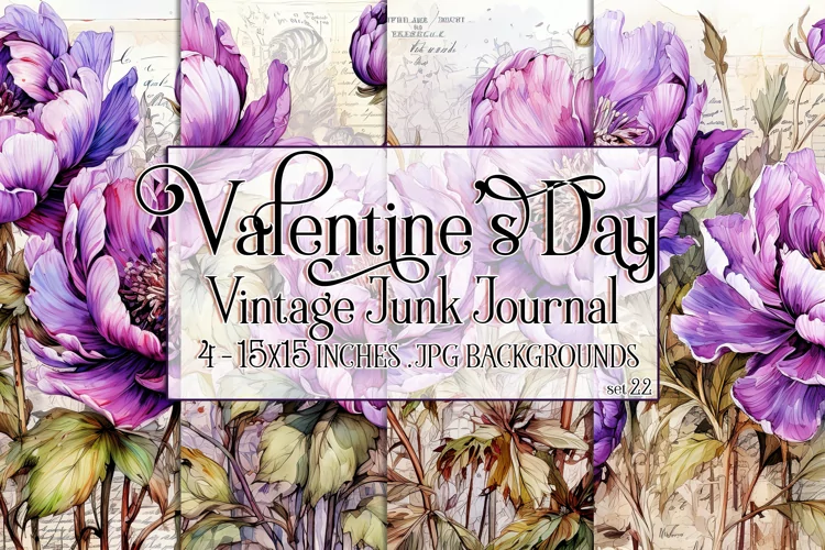 Valentine's Day, Vintage Floral Junk Journal Backgrounds, 22