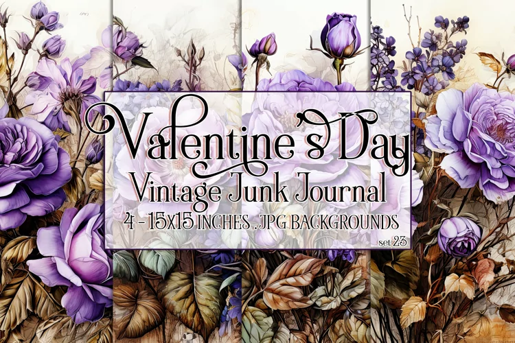 Valentine's Day, Vintage Floral Junk Journal Backgrounds, 23