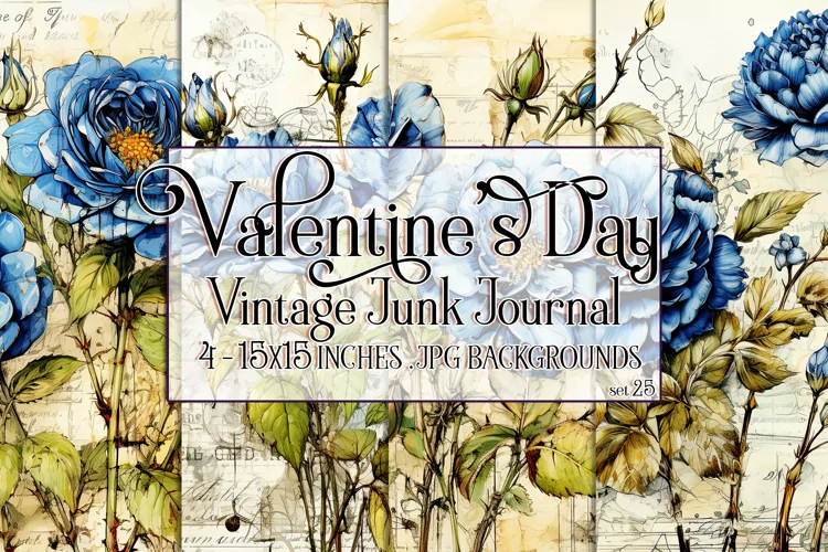 Valentine's Day, Vintage Floral Junk Journal Backgrounds, 25