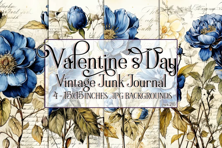 Valentine's Day, Vintage Floral Junk Journal Backgrounds, 26