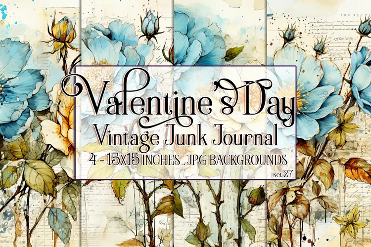 Valentine's Day, Vintage Floral Junk Journal Backgrounds, 27