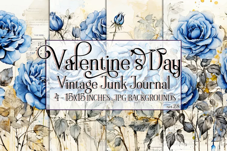 Valentine's Day, Vintage Floral Junk Journal Backgrounds, 28