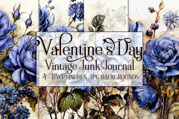 Valentine's Day, Vintage Floral Junk Journal Backgrounds, 29