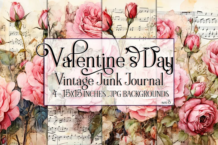 Valentine's Day, Vintage Floral Junk Journal Backgrounds, s3