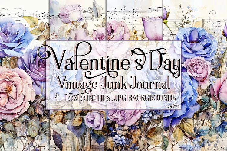 Valentine's Day, Vintage Floral Junk Journal Backgrounds, 30