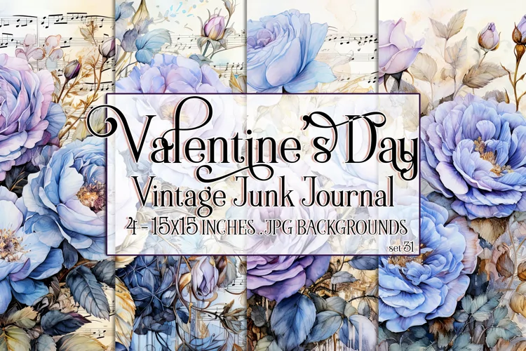 Valentine's Day, Vintage Floral Junk Journal Backgrounds, 31