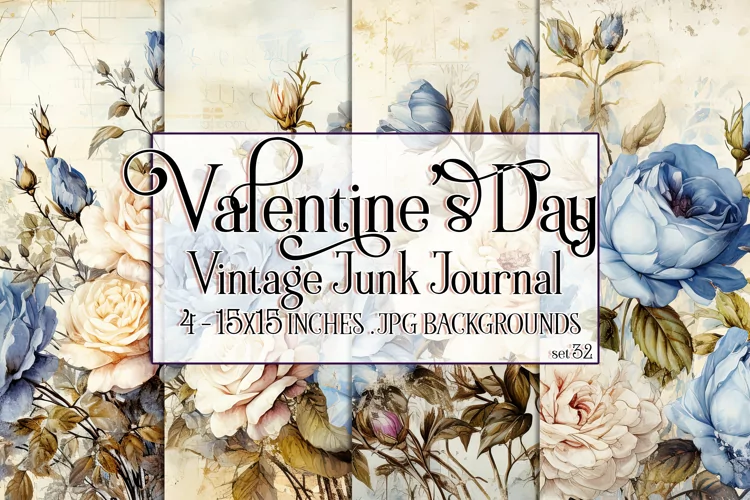 Valentine's Day, Vintage Floral Junk Journal Backgrounds, 32