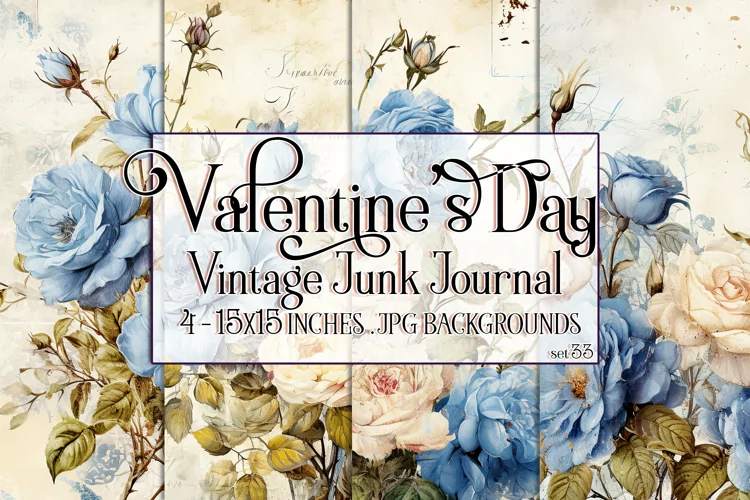 Valentine's Day, Vintage Floral Junk Journal Backgrounds, 33