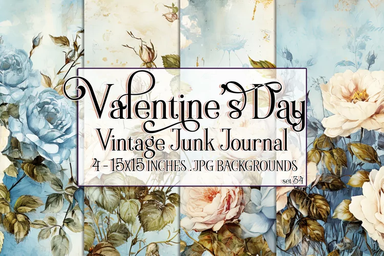 Valentine's Day, Vintage Floral Junk Journal Backgrounds, 34