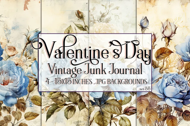 Valentine's Day, Vintage Floral Junk Journal Backgrounds, 35