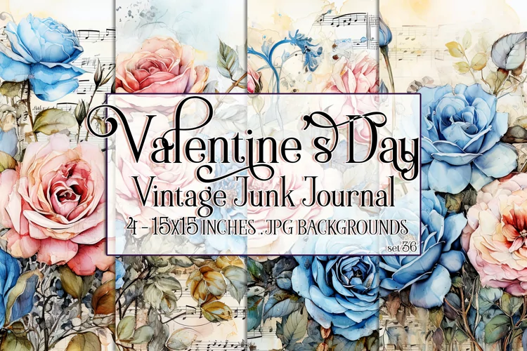 Valentine's Day, Vintage Floral Junk Journal Backgrounds, 36