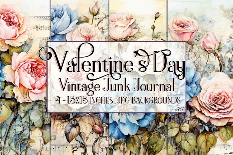 Valentine's Day, Vintage Floral Junk Journal Backgrounds, 37