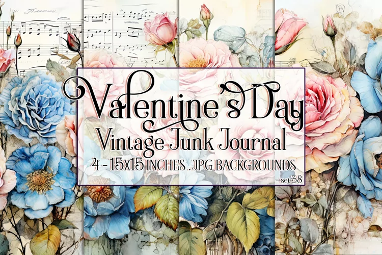Valentine's Day, Vintage Floral Junk Journal Backgrounds, 38