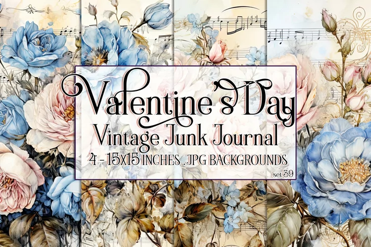 Valentine's Day, Vintage Floral Junk Journal Backgrounds, 39