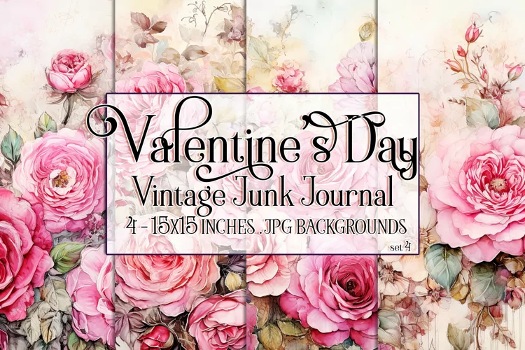 Valentine's Day, Vintage Floral Junk Journal Backgrounds, s4