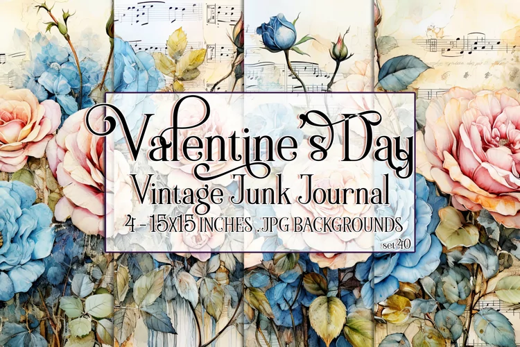 Valentine's Day, Vintage Floral Junk Journal Backgrounds, 40
