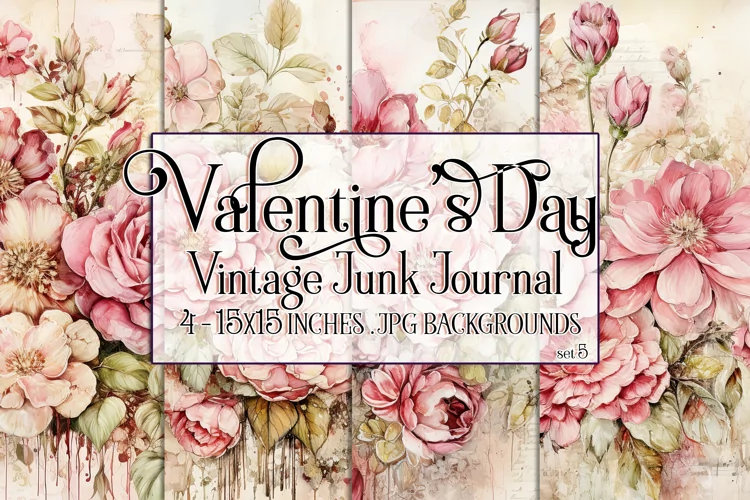 Valentine's Day, Vintage Floral Junk Journal Backgrounds, s5