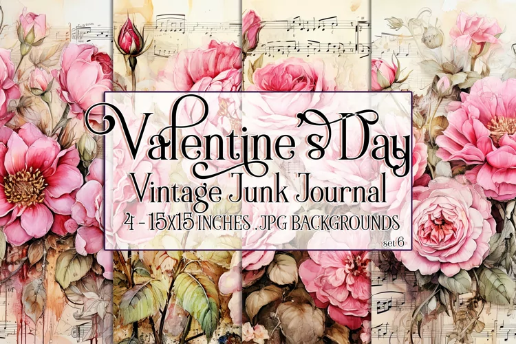 Valentine's Day, Vintage Floral Junk Journal Backgrounds, s6