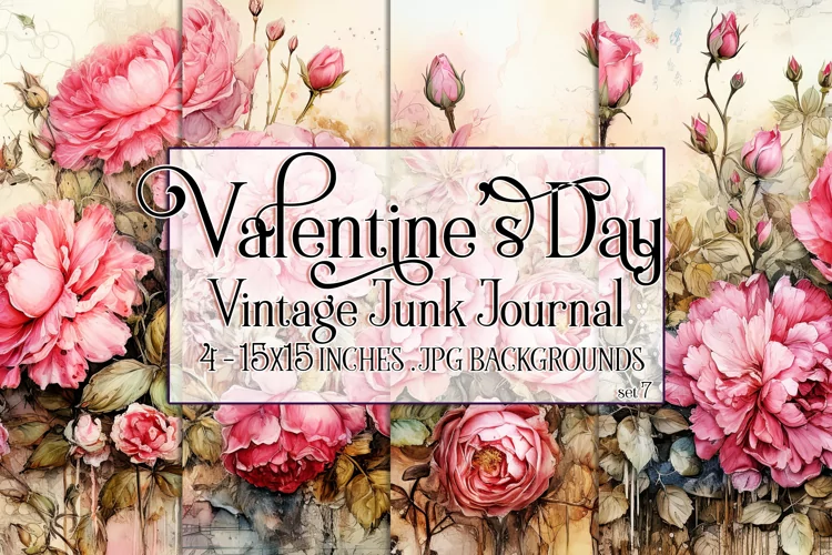 Valentine's Day, Vintage Floral Junk Journal Backgrounds, s7