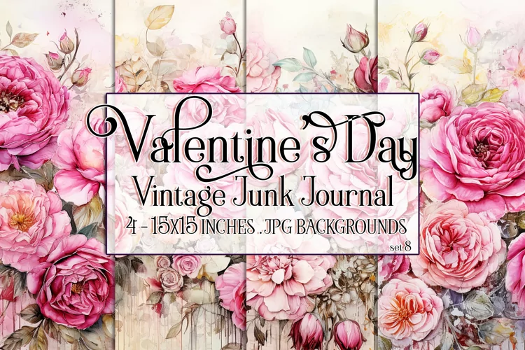 Valentine's Day, Vintage Floral Junk Journal Backgrounds, s8