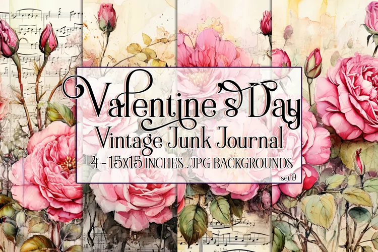 Valentine's Day, Vintage Floral Junk Journal Backgrounds, s9