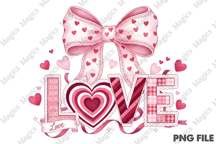 Valentines Day Love PNG with Bow & Heart