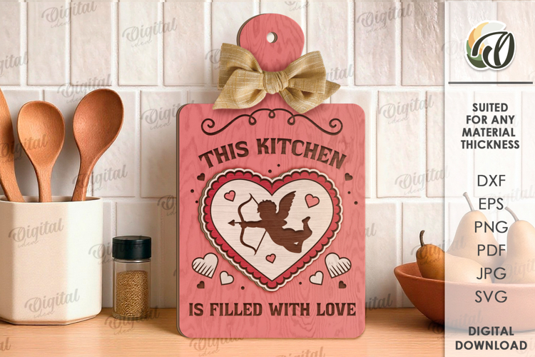 Valentines Day Mini Cutting Board Laser Cut. Kitchen SVG
