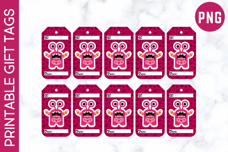 Valentines Day Monster Printable Gift Tags Style 2