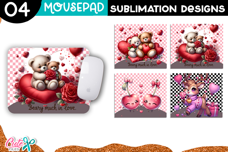 Valentines Day Mouse pad Sublimation Design Set #1