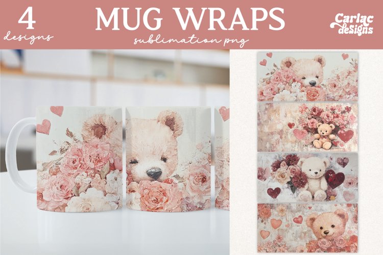 Valentines Day Mug Wrap Sublimation, Vintage Mug Sublimation