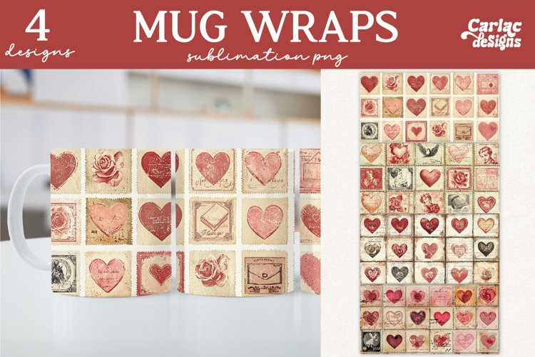Valentines Day Mug Wrap Sublimation, Vintage Mug Sublimation