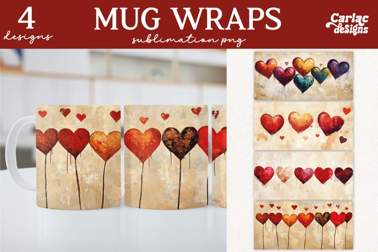 Valentines Day Mug Wrap Sublimation, Vintage Mug Sublimation