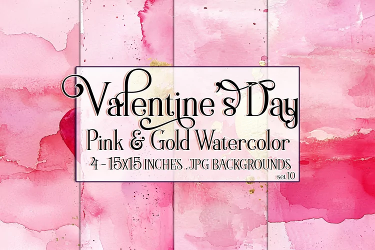 Valentine's Day, Pink & Gold Watercolor Backgrounds, s10