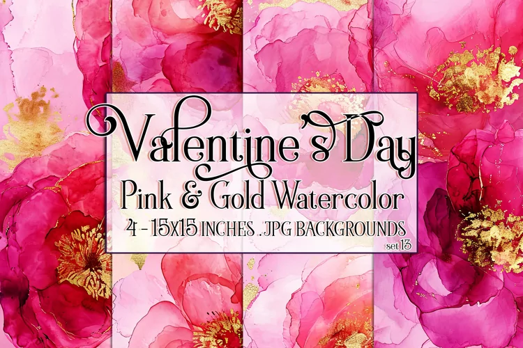 Valentine's Day, Pink & Gold Watercolor Backgrounds, s13
