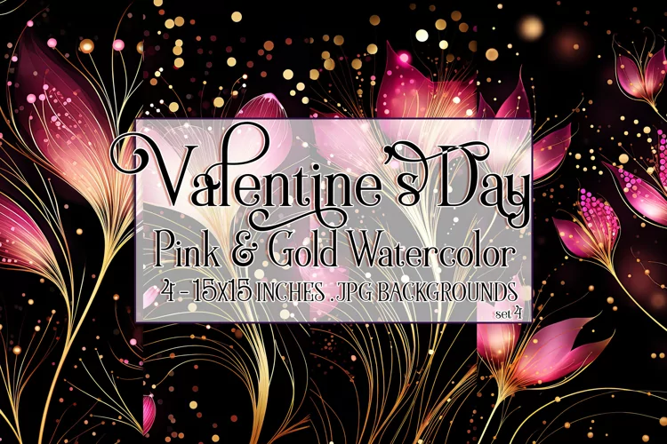 Valentine's Day, Pink & Gold Watercolor Backgrounds, s4