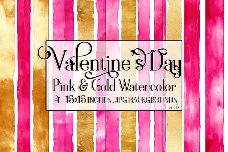 Valentine's Day, Pink & Gold Watercolor Backgrounds, s5