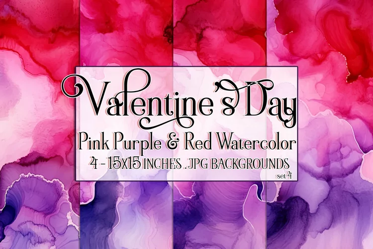 Valentine's Day, Pink Purple Red Watercolor Backgrounds, s4
